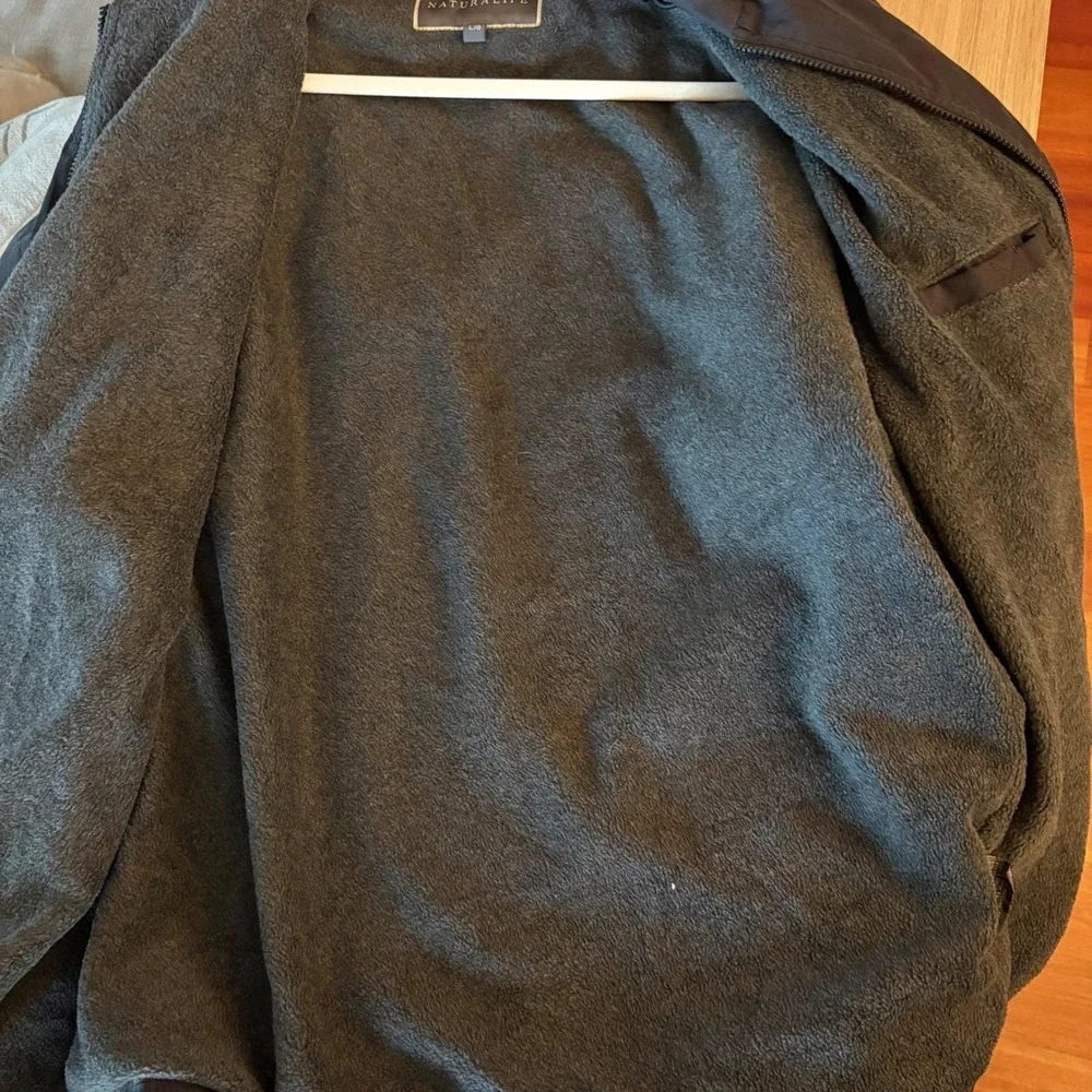 NATURALIFE Black Hooded Zip Up Jacket Lined w/Gray Fleece Outerwear‎ Mens LARGE